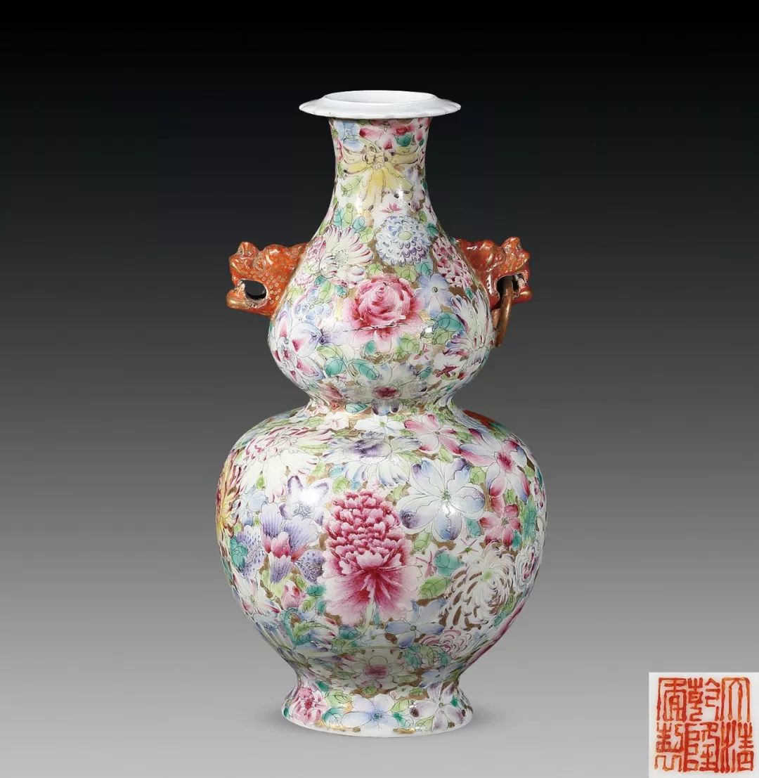 民国粉彩瓷器百花不落地瓶,乾隆粉彩百花不落地瓷器