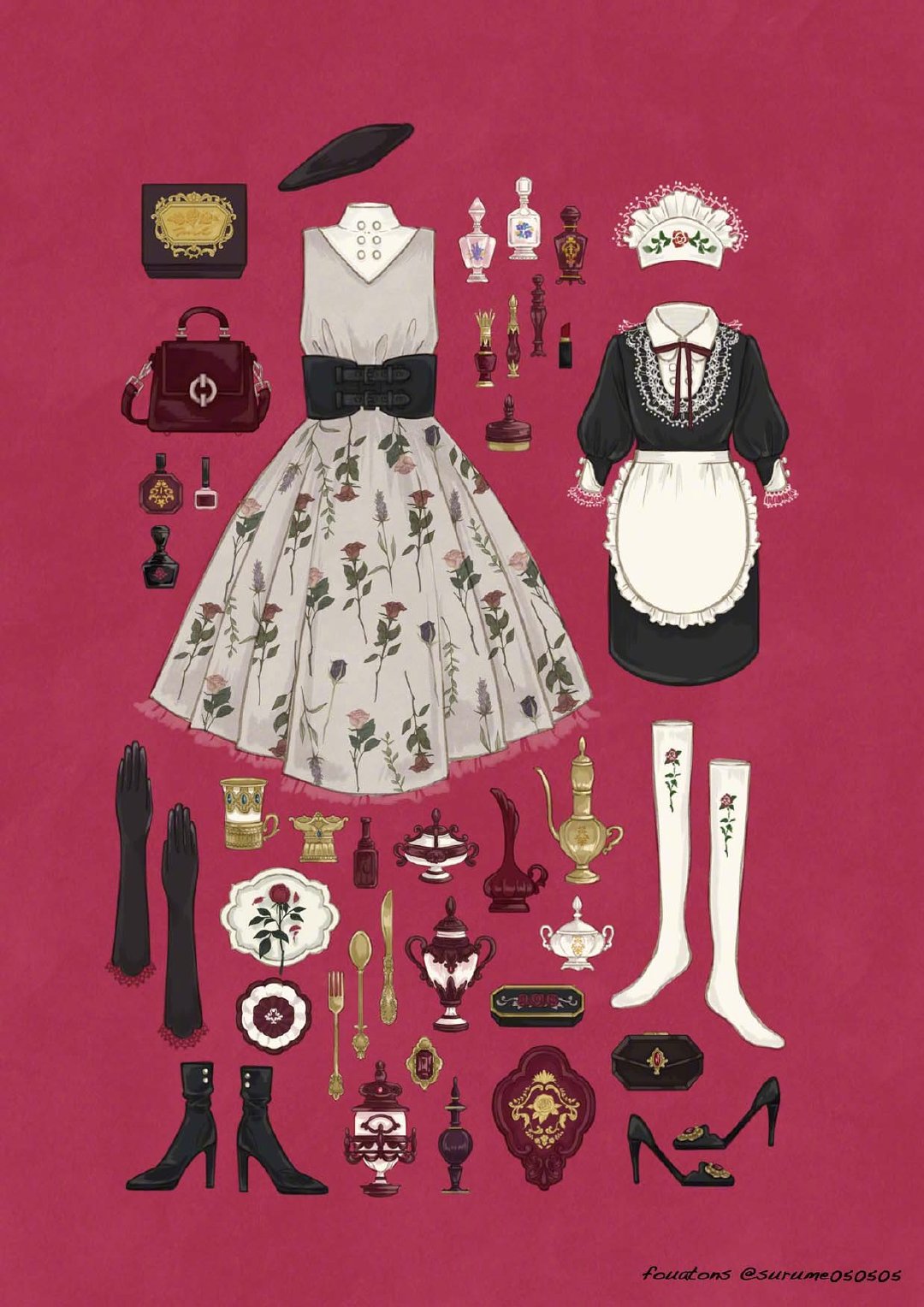 欧美服饰搭配插画手绘,服装复古风格插画网站