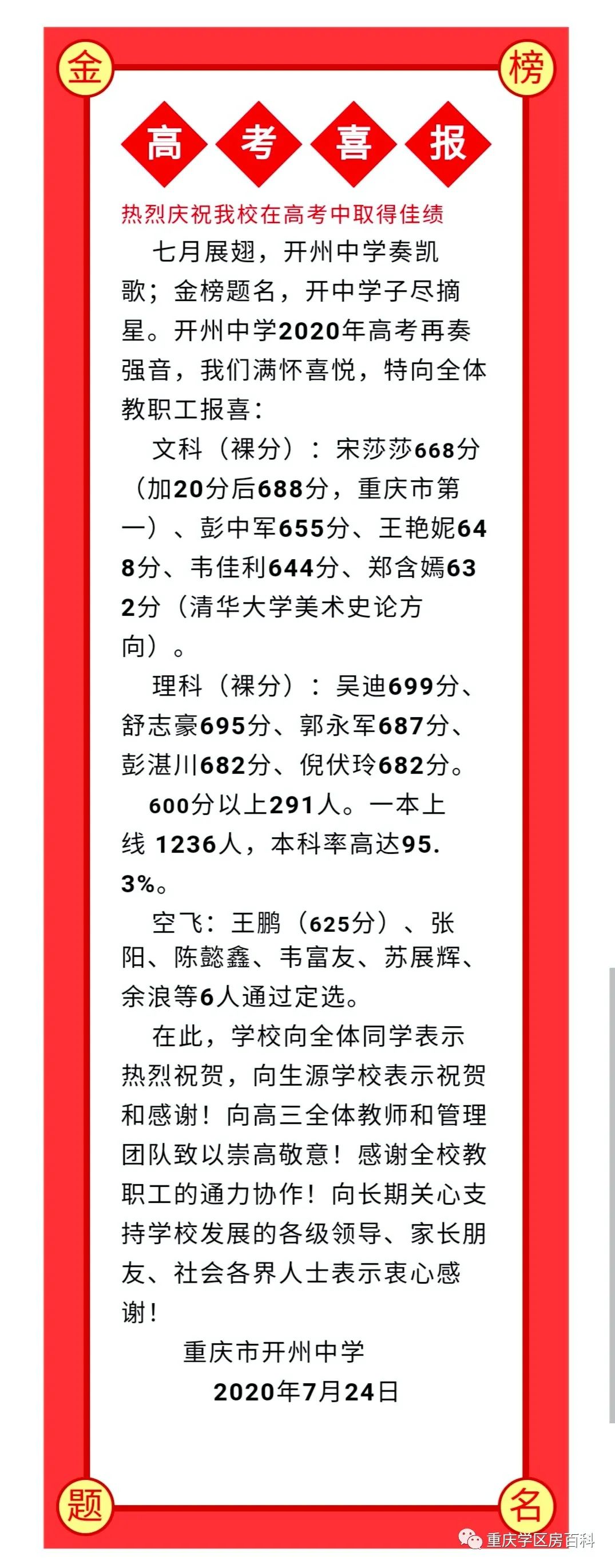 重庆各高中高考喜报2023,重庆垫江中学2021高考喜报