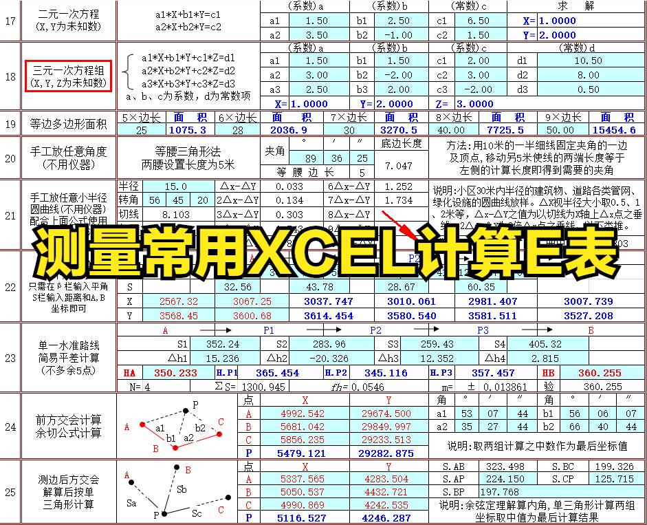 测量坐标自动计算表,测量表格自动计算