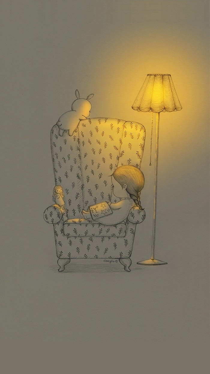 少女与兔子插画,兔子手绘创意插画