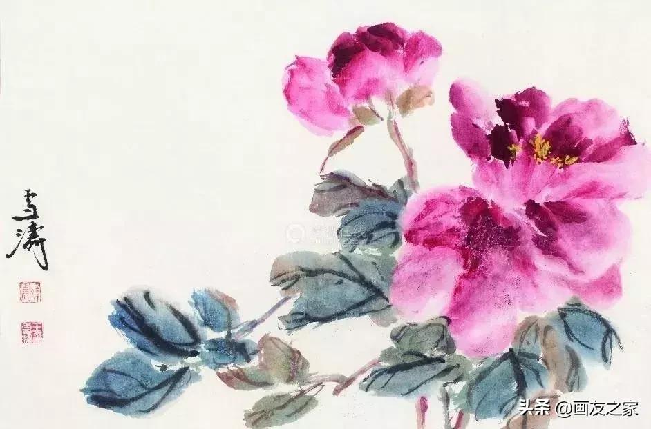 写意牡丹嫩枝干怎么调色,写意牡丹构图100例横幅