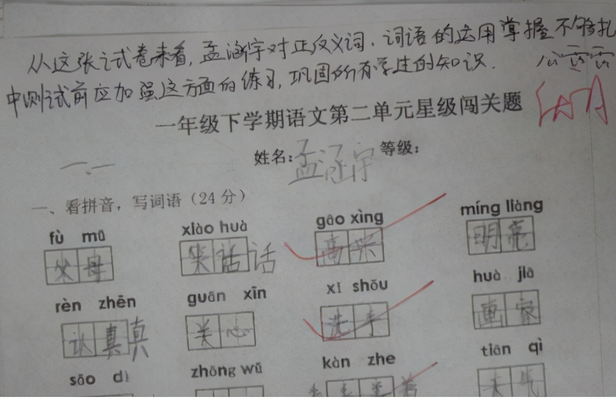 小学生考试满分试卷家长评语简短,小学生试卷家长简短签字评语