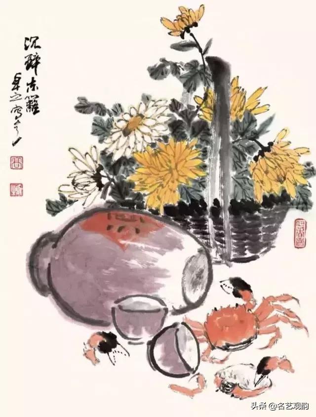 写意菊花小品国画大全,国画写意菊花和螃蟹