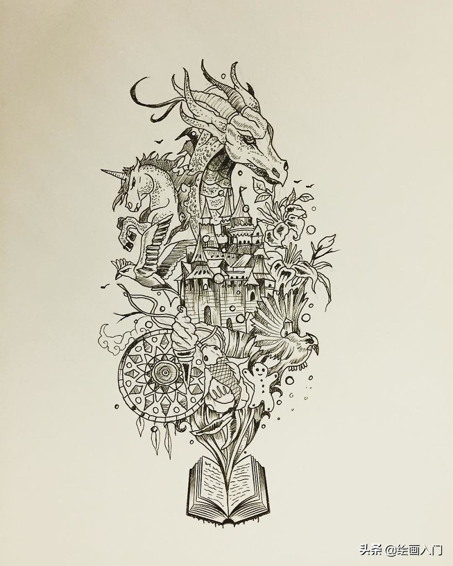 黑白创意手绘插画花素材,黑白创意艺术插画图片