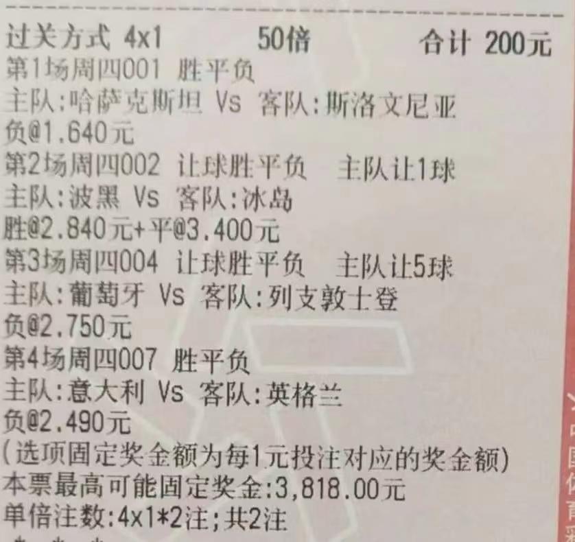 3.23今日竞彩推荐：精选实单4串1欧洲杯预选赛对决胜平负预测