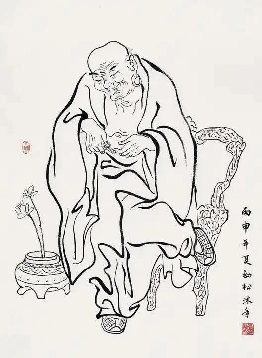 工笔白描罗汉图这线条美绝了,罗汉佛工笔白描图片