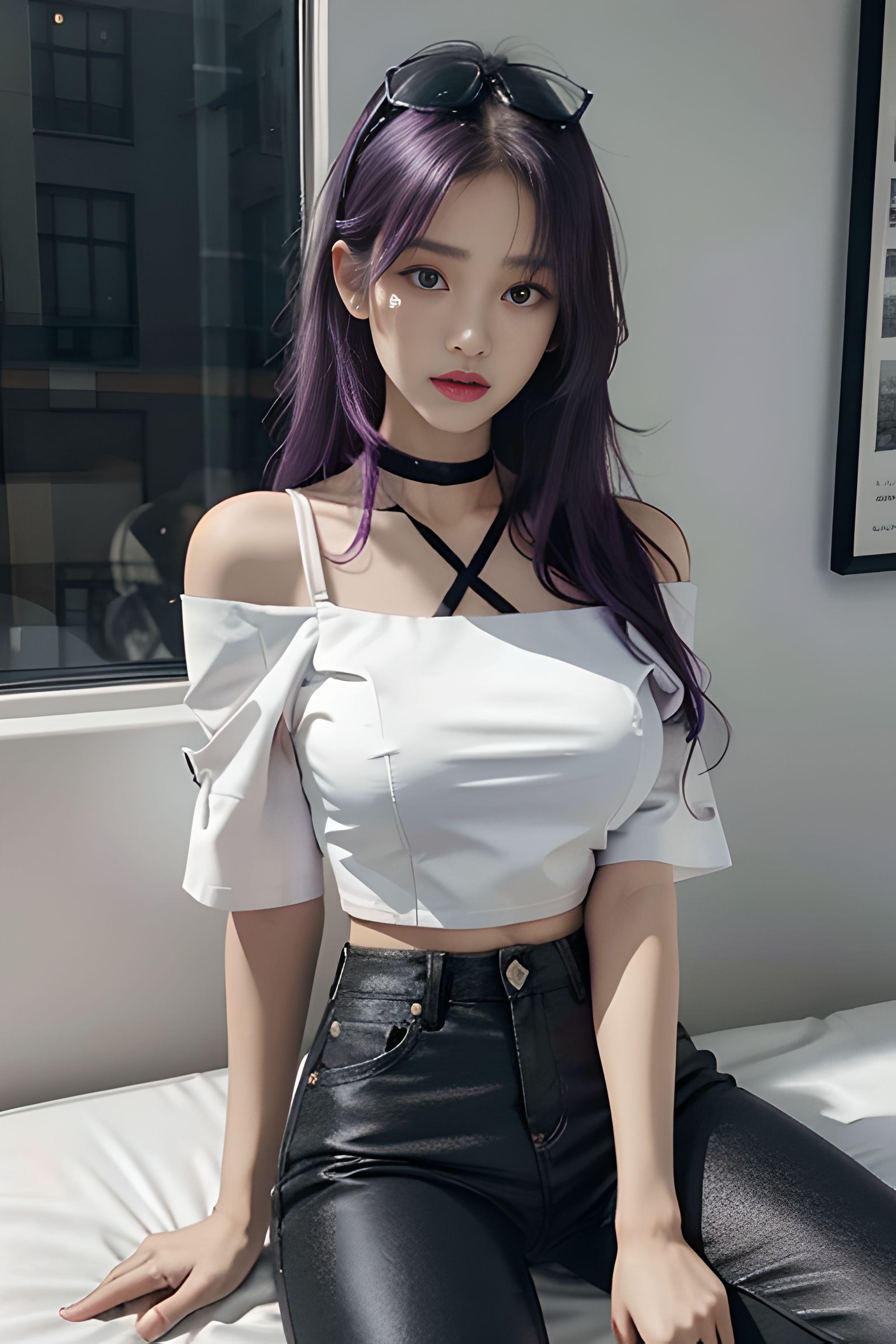 吊带上衣和紧身裤子拉丁舞服,黑色吊带背心蓝色紧身裤