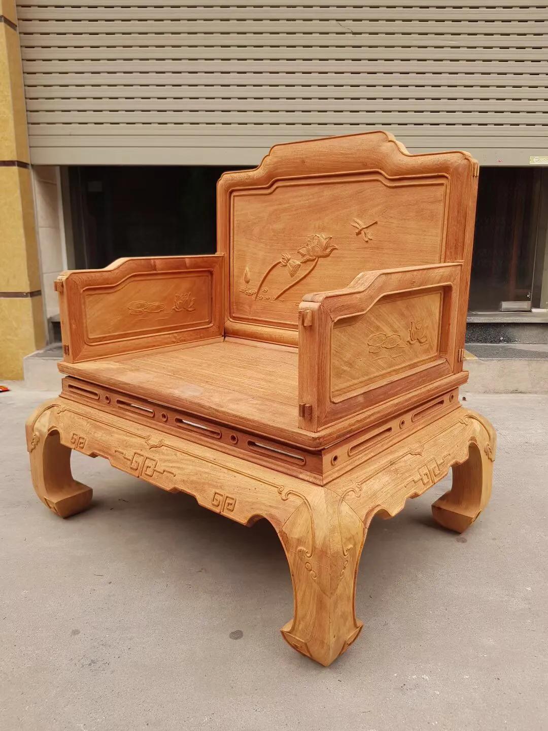 缅甸花梨生胚宝座六件套沙发,缅甸花梨沙发富贵满堂六件套