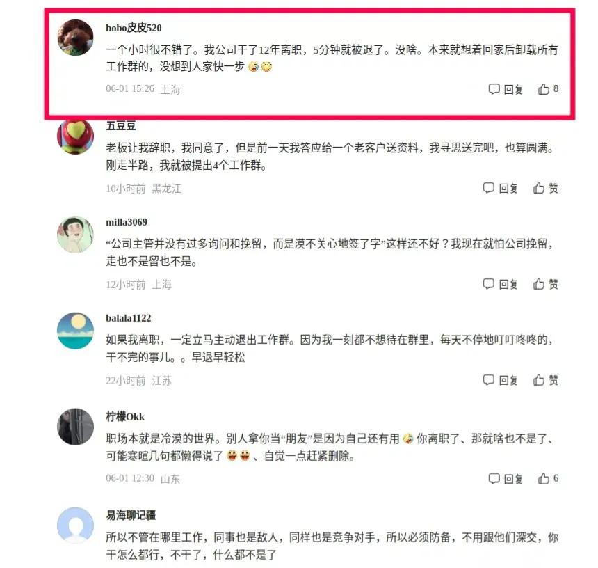 辞职6小时被踢出群聊,女子在单位辞职被移出群聊