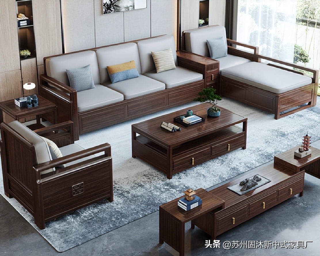 江苏简约新中式实木沙发,实木沙发小户型中式家具