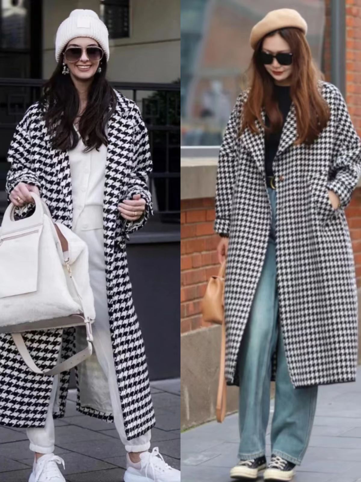 今冬不流行穿“动物纹”了，换成“千鸟格”、“棋盘格”，更优雅