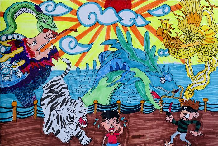 法制安全小学生绘画,法治护航未成年人绘画作品