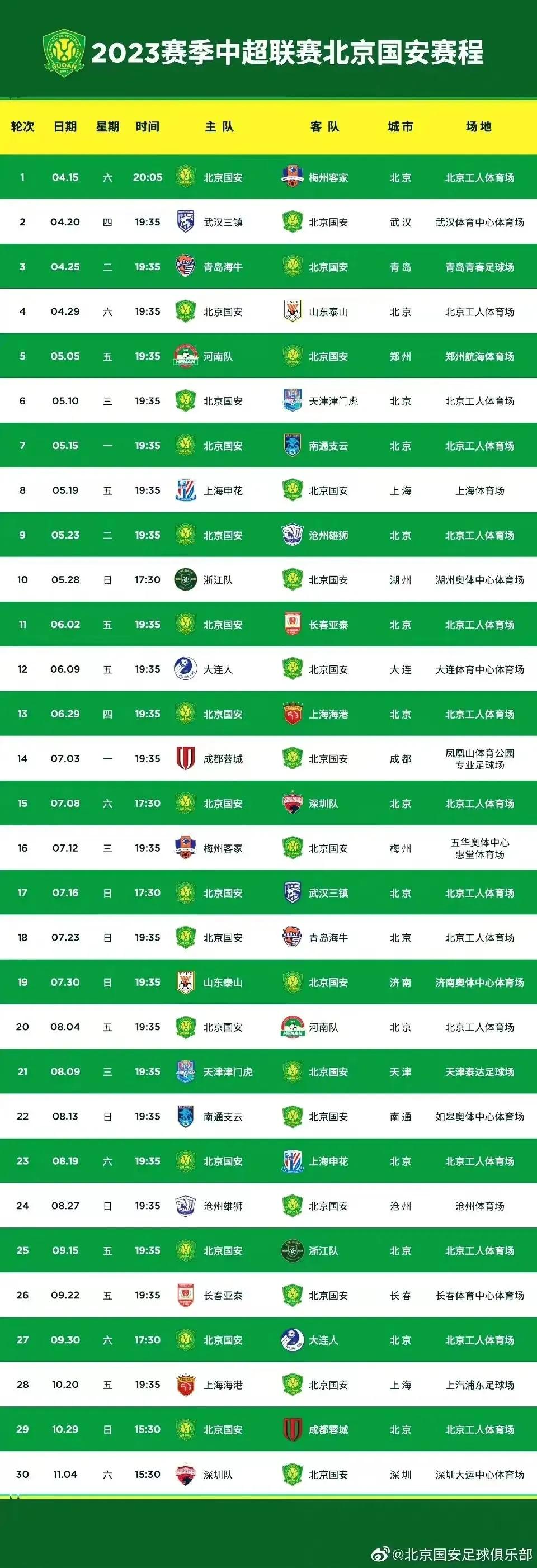 男足中超2023赛程表,男足中甲赛程表
