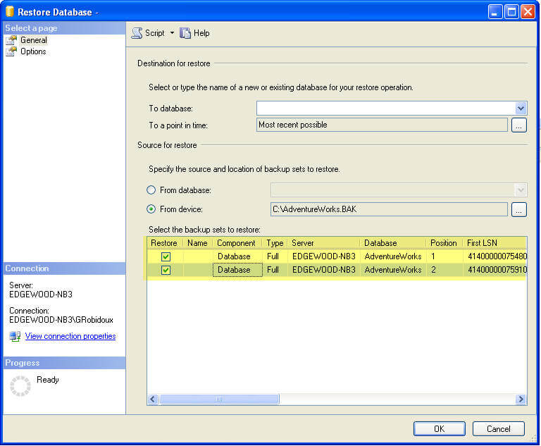 SQLSERVER恢复命令restore总结
