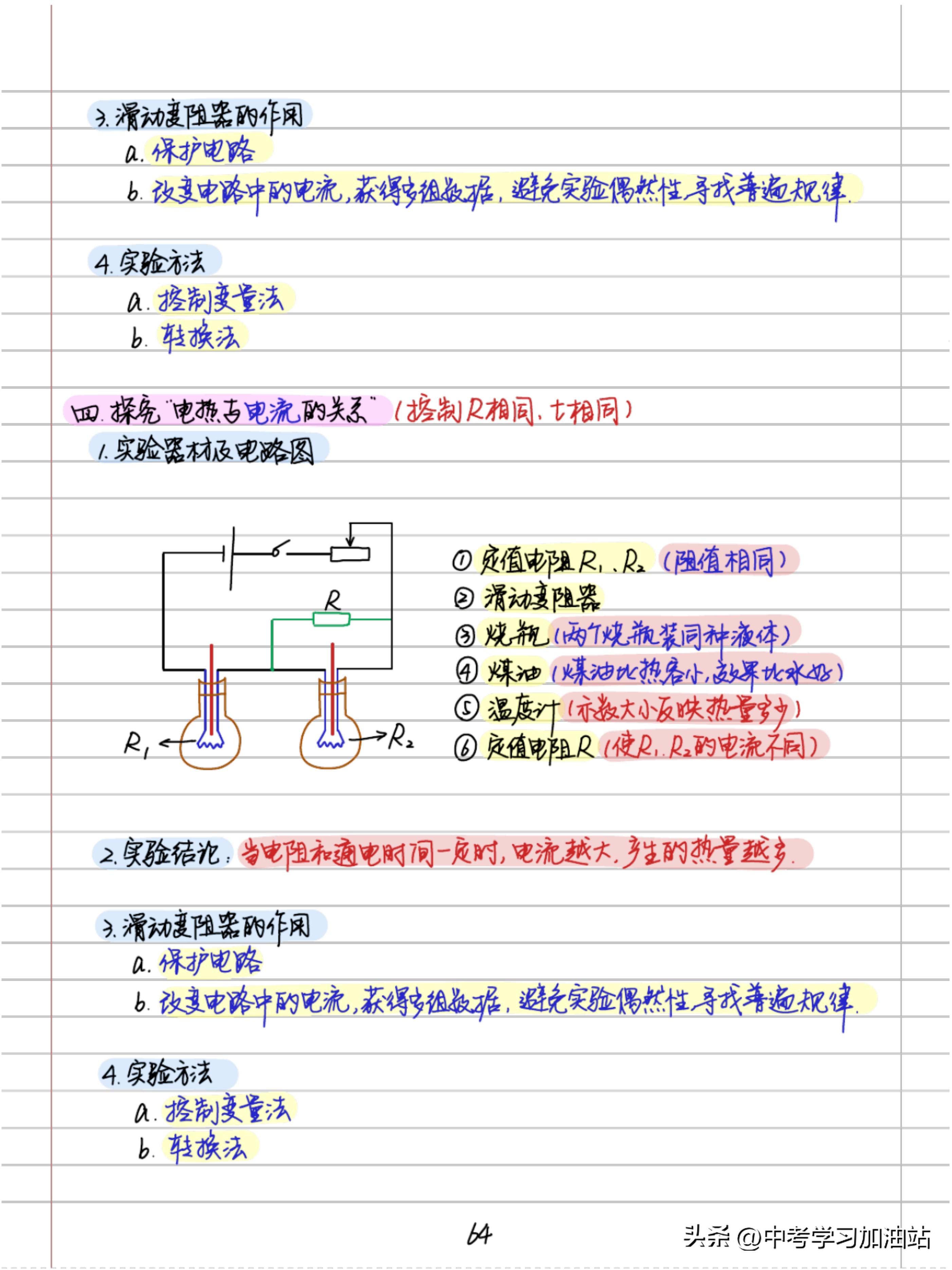 中考状元物理压轴题笔记完整版,物理好老师初中物理彩色学霸笔记