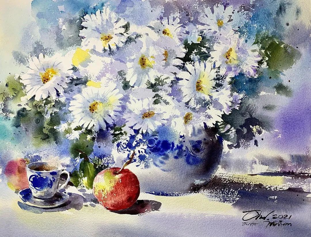 泰国水彩,泰国水彩画家绘画过程