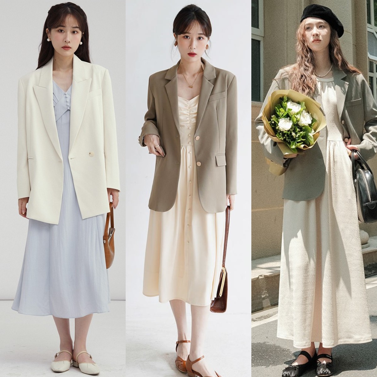 入秋怎么穿西装连衣裙,气质早秋西装裙子