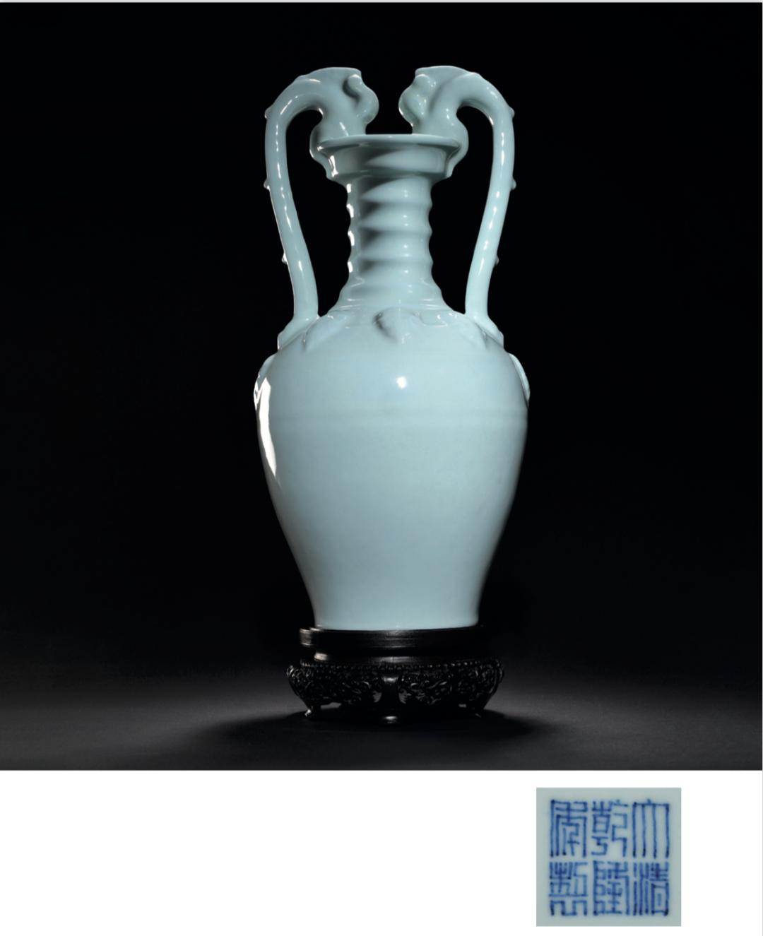 日本回流宋代官窑玄门瓶,老瓷器清霁蓝釉四方瓶