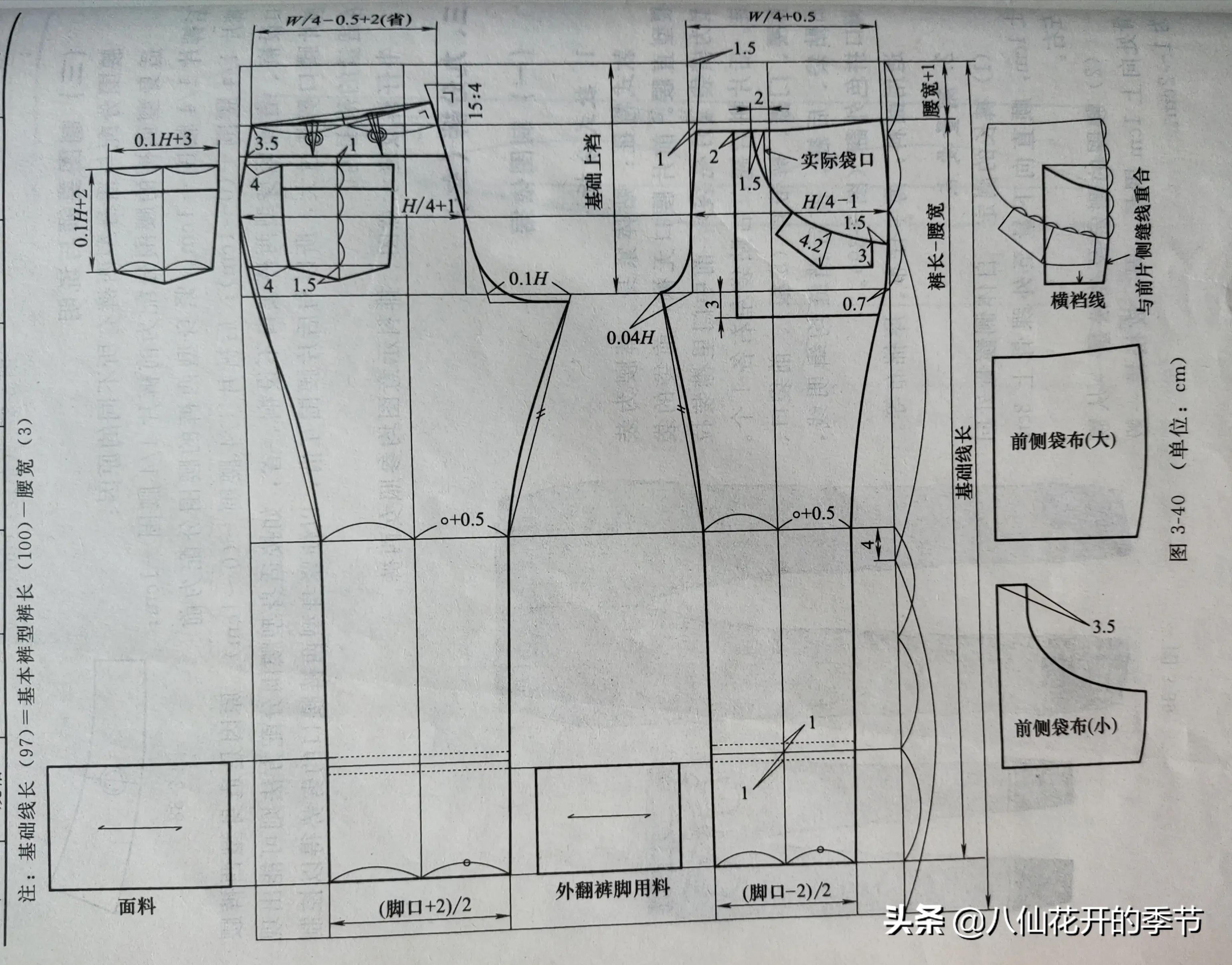 裤子的裁剪图结构分析,裤子的裁剪公式和图纸