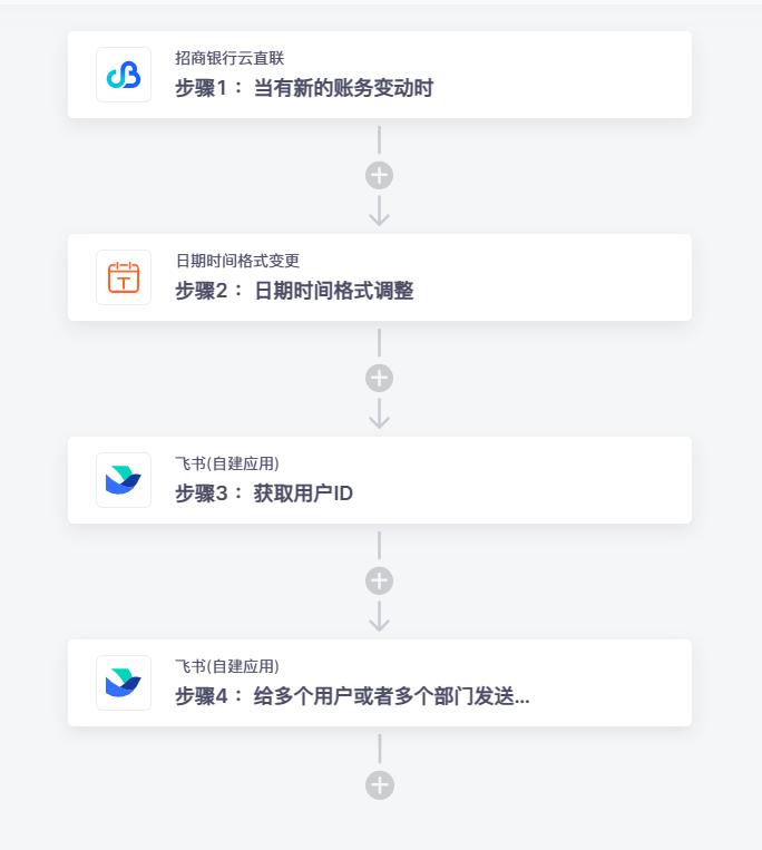 招商银行云直联无需API连接飞书自建，账务变动时自动发送消息