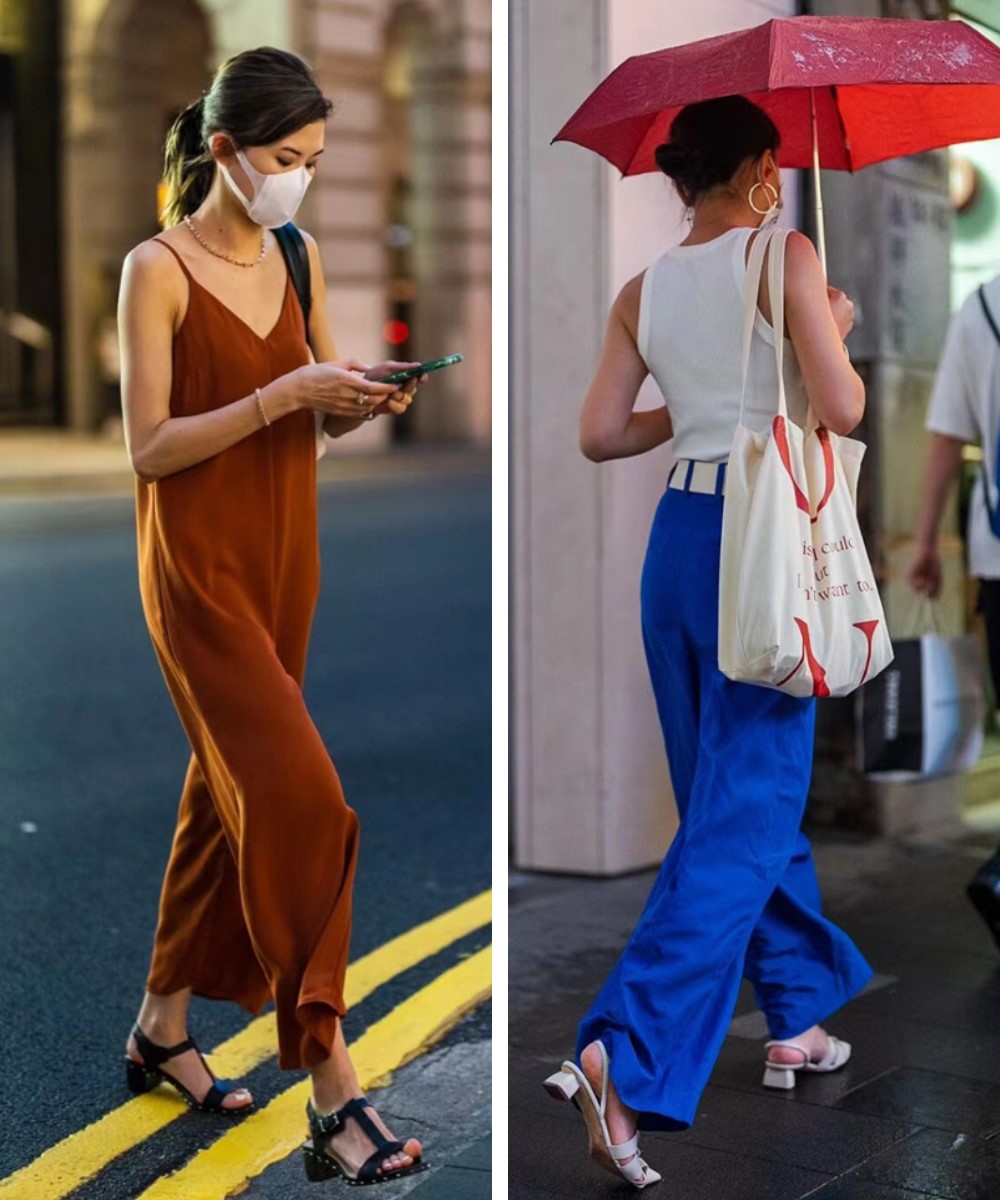 女士阔腿裤穿搭图片香港,明星夏季街拍牛仔阔腿裤穿搭