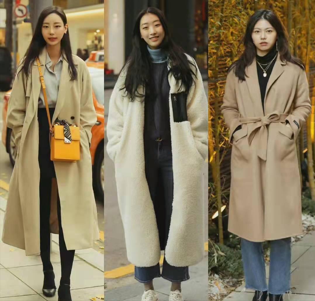 韩国穿搭街拍秋冬羊羔大衣,街拍韩国女孩穿搭示范