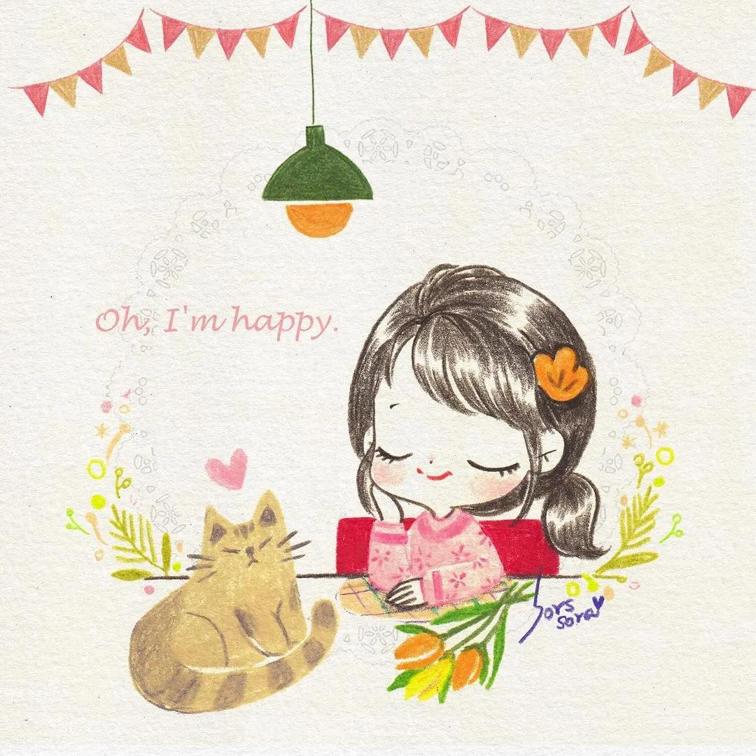 彩铅绘画7-15岁简笔画可爱又简单,可爱彩铅简笔画简单的少女