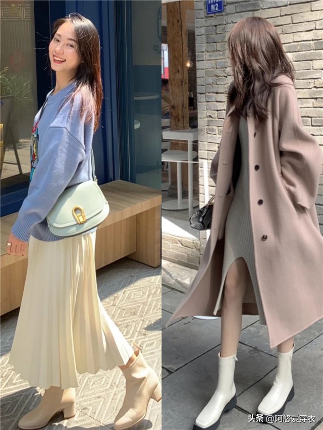 米白色马丁靴秋季穿搭,秋季米白色长筒靴穿搭
