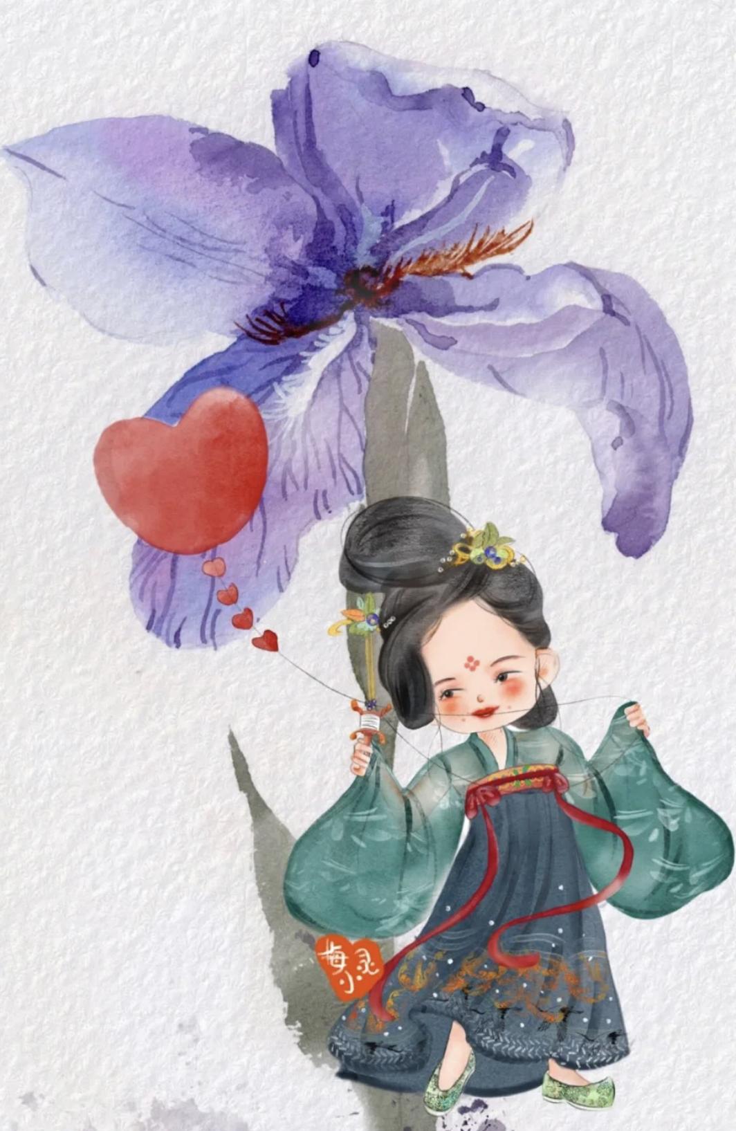 可爱的古风小人插画,古风插画风景手绘简单小图案黑白