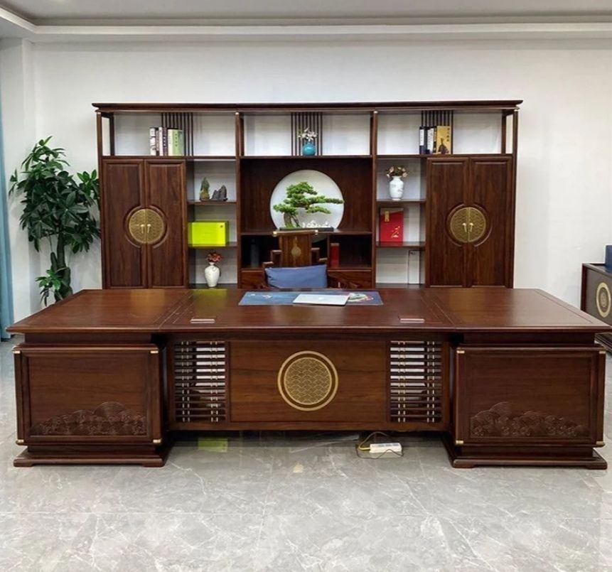 老板办公室装修复古家具效果图,100平老板办公室家具效果图