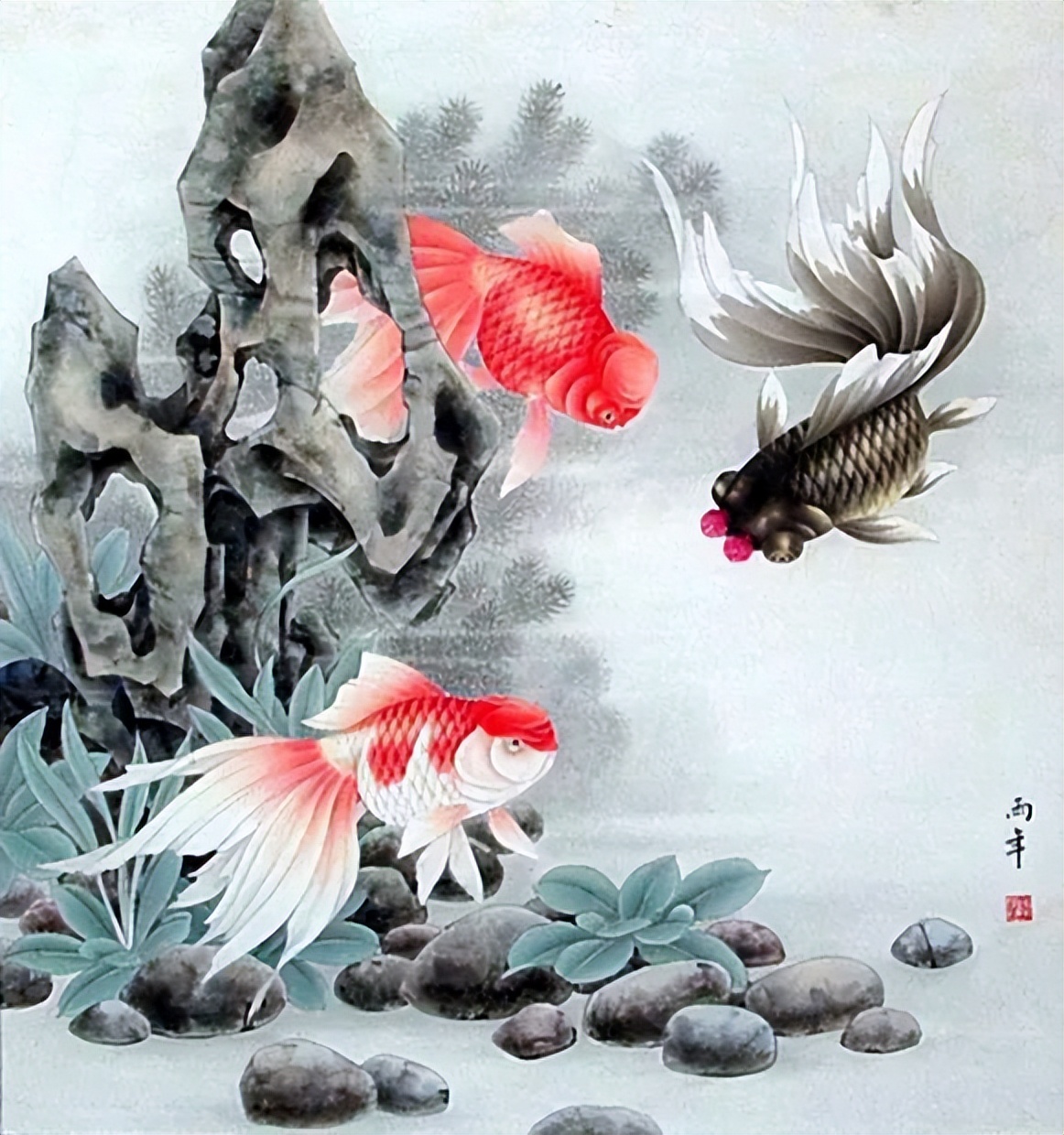 工笔画金鱼图片欣赏,金鱼工笔画精品欣赏