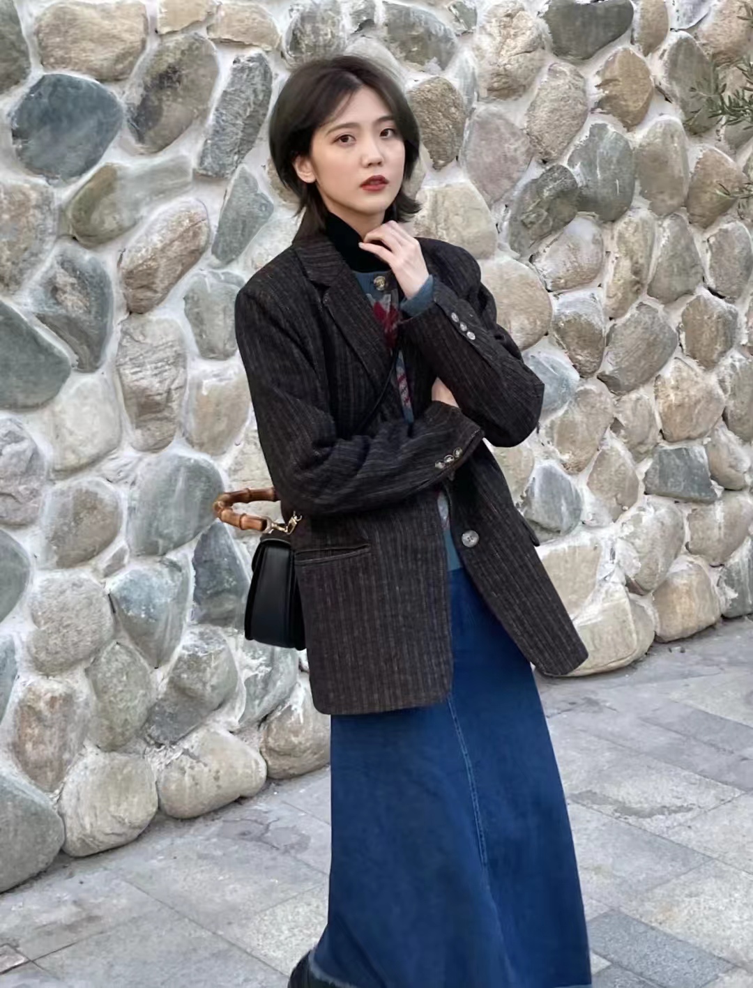 长款西装外套搭配长裙,西装外套搭长裙国风套装