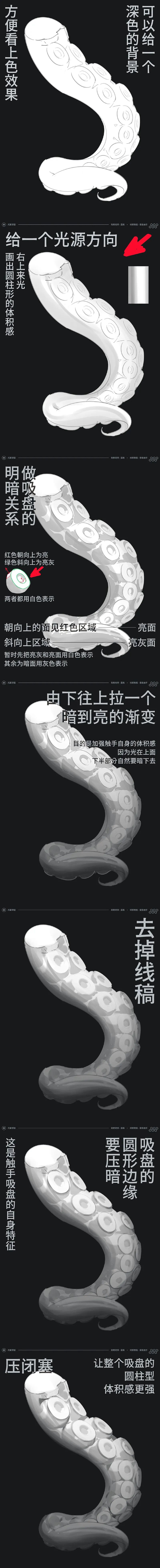 「绘画教程」怪物题材章鱼触手的画法（材质教程）