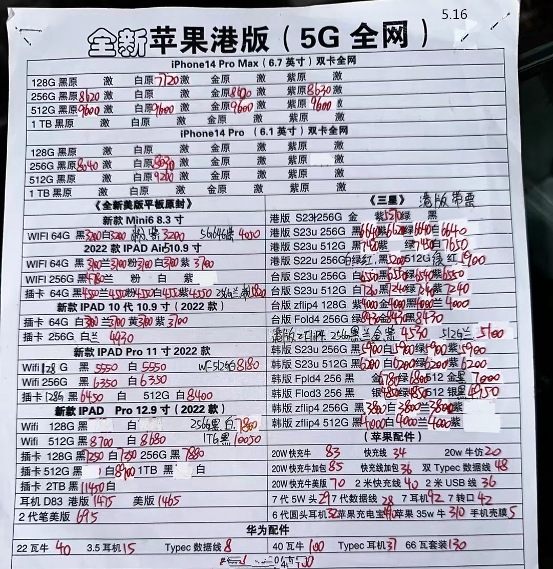 华强北苹果手机报价单,2023年12月手机批发价格一览表