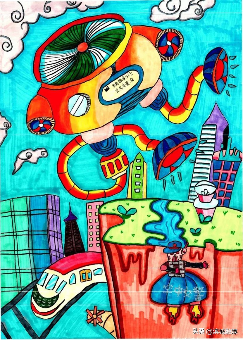 青少年科创大赛少儿绘画作品,少年科学幻想绘画大赛