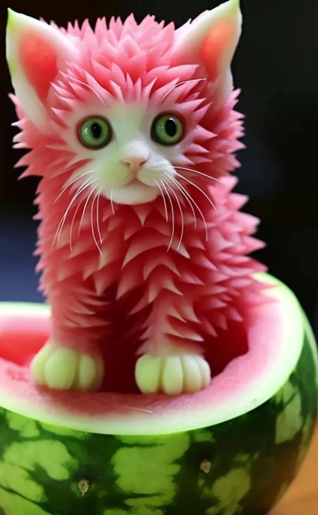 分享靓图赏片——小西瓜挖出来，刀功真的牛爆了。