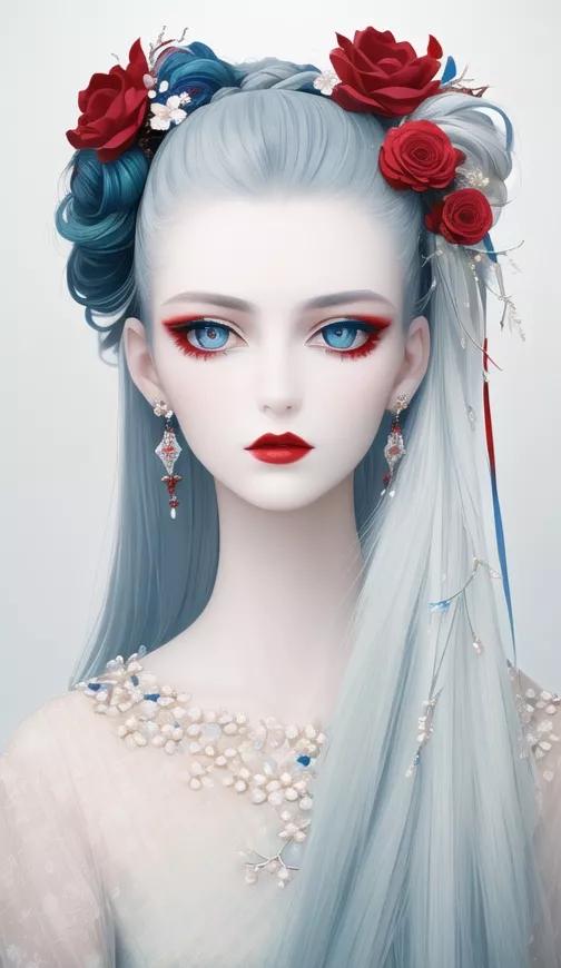 ai绘画白色长头发二次元美女,ai绘画美女二次元动漫图片