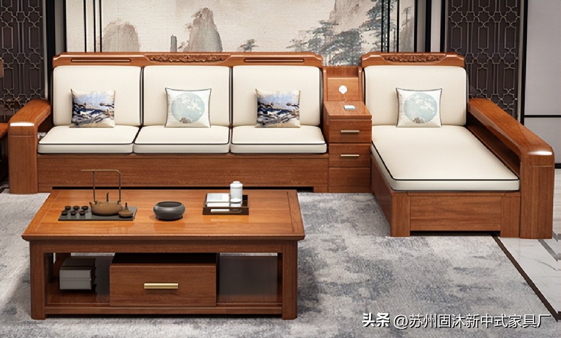 江苏简约新中式实木沙发,实木沙发小户型中式家具
