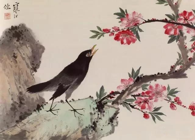 江寒汀写意黑山雀石榴花图,江寒汀写意花鸟千峰竞秀原作尺寸