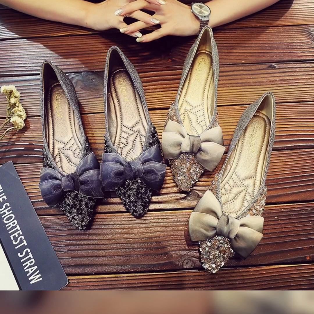 尖头单鞋女平底浅口水钻瓢鞋绿色,单鞋女平底尖头浅口瓢鞋