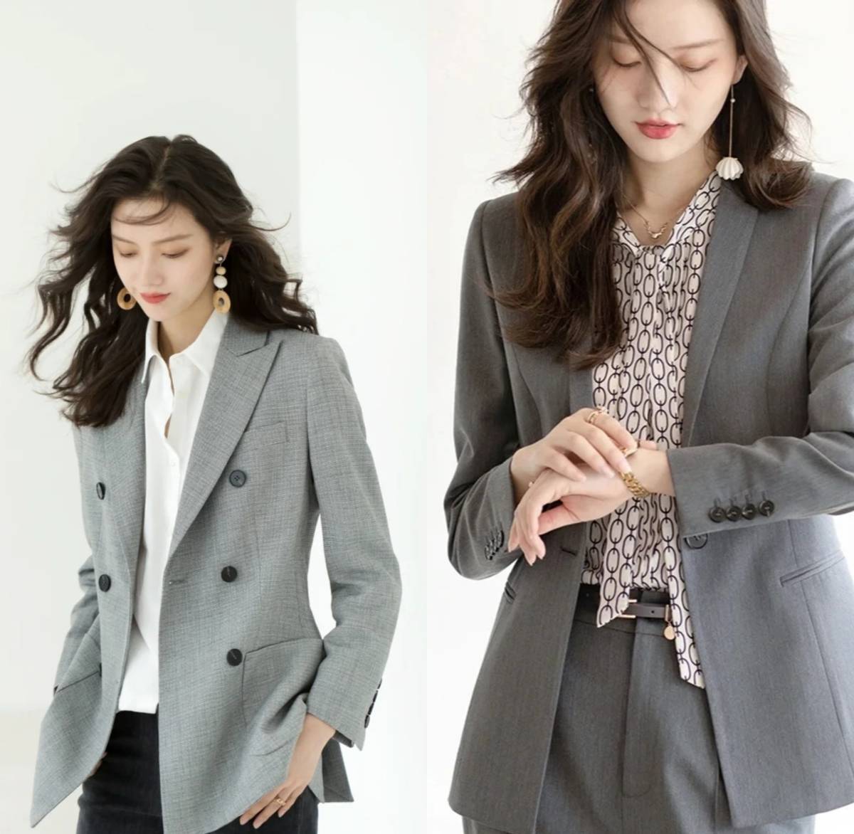 秋冬气质西装内搭衬衣,长款小西装内搭什么样的衬衫