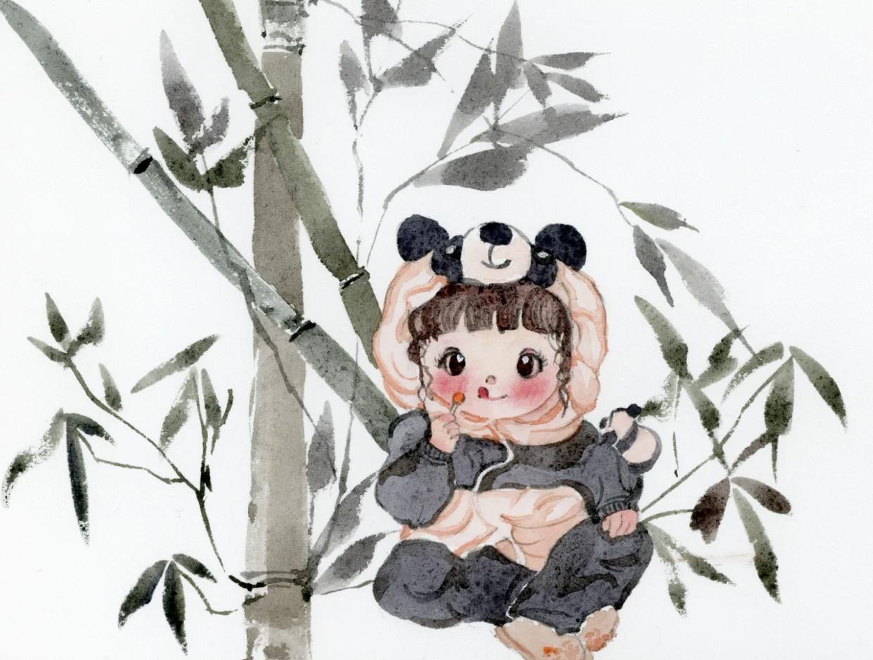 可爱的古风小人插画,古风插画风景手绘简单小图案黑白