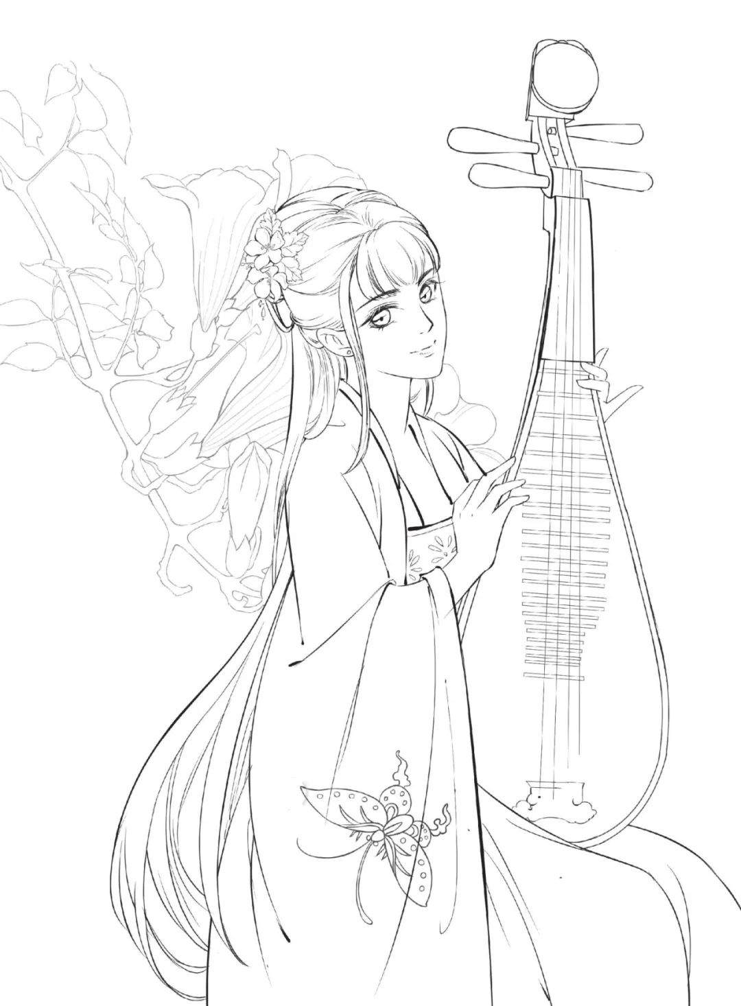 手绘山海经古风人物线稿,手绘动漫古风女生线稿简单