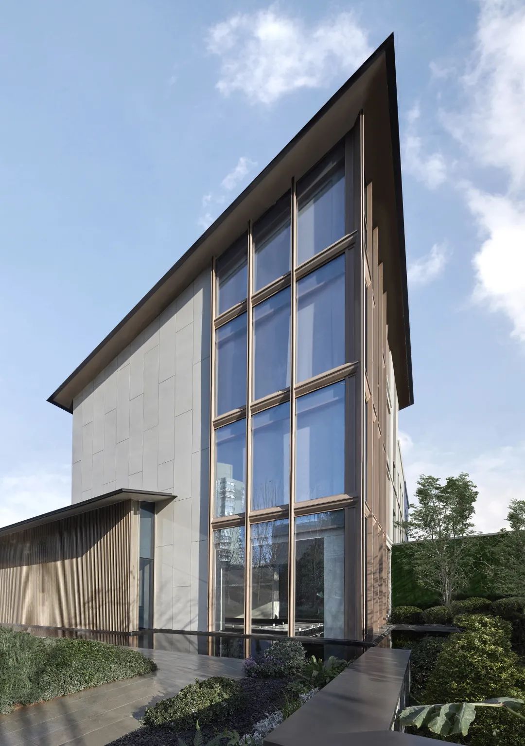 建筑铝材幕墙效果图,建筑装饰铝板设计加工