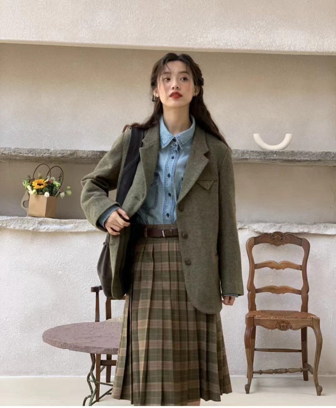 西装长裙搭配西装外套,西装外套配连衣裙气质高级感