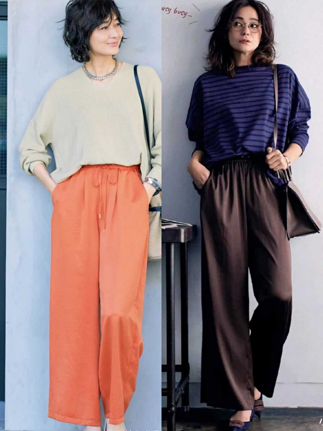 阔腿裤太肥怎么穿,一条日系阔腿裤的多种穿搭