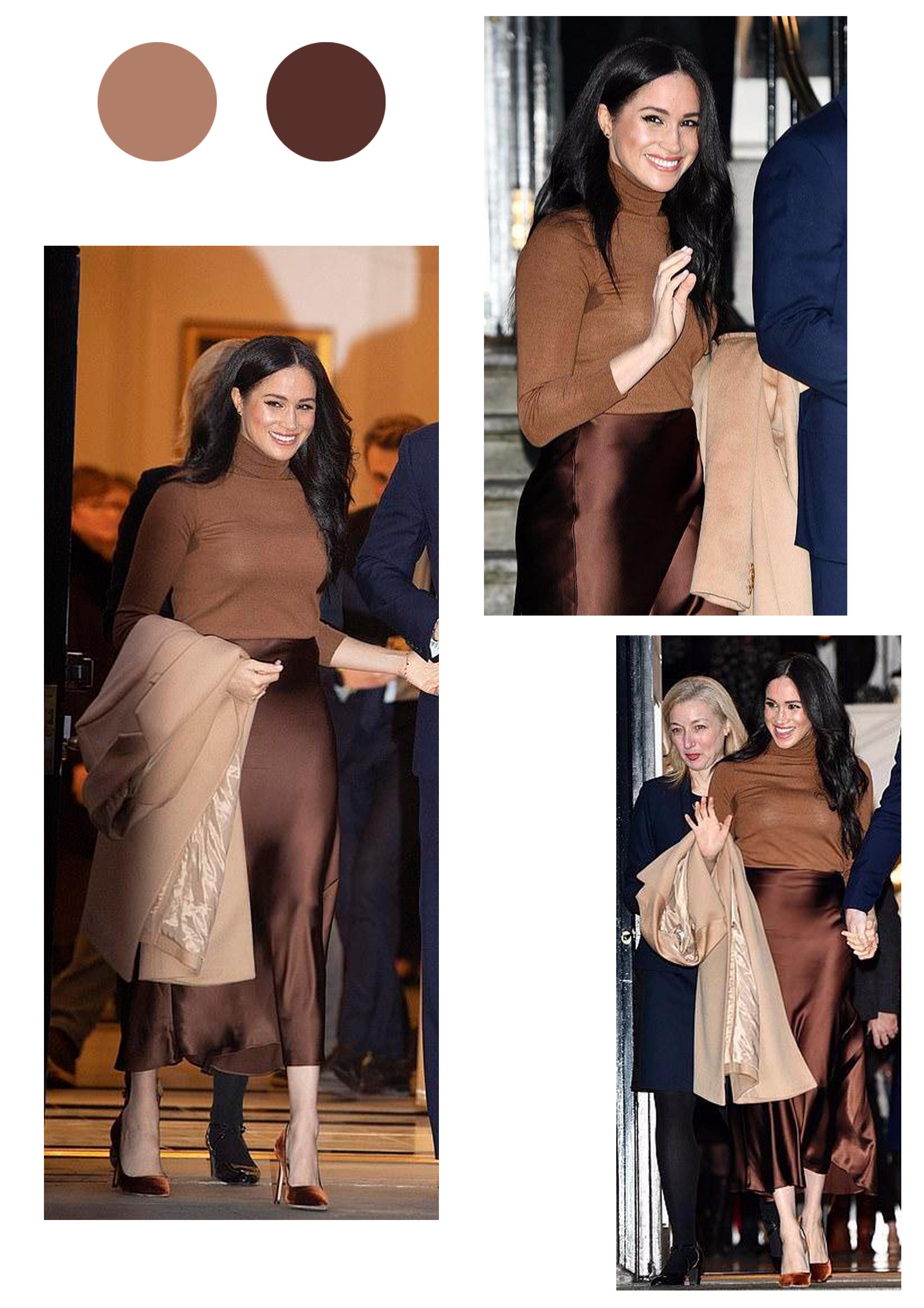 梅根深棕色连衣裙图片,梅根近期穿搭图片图文