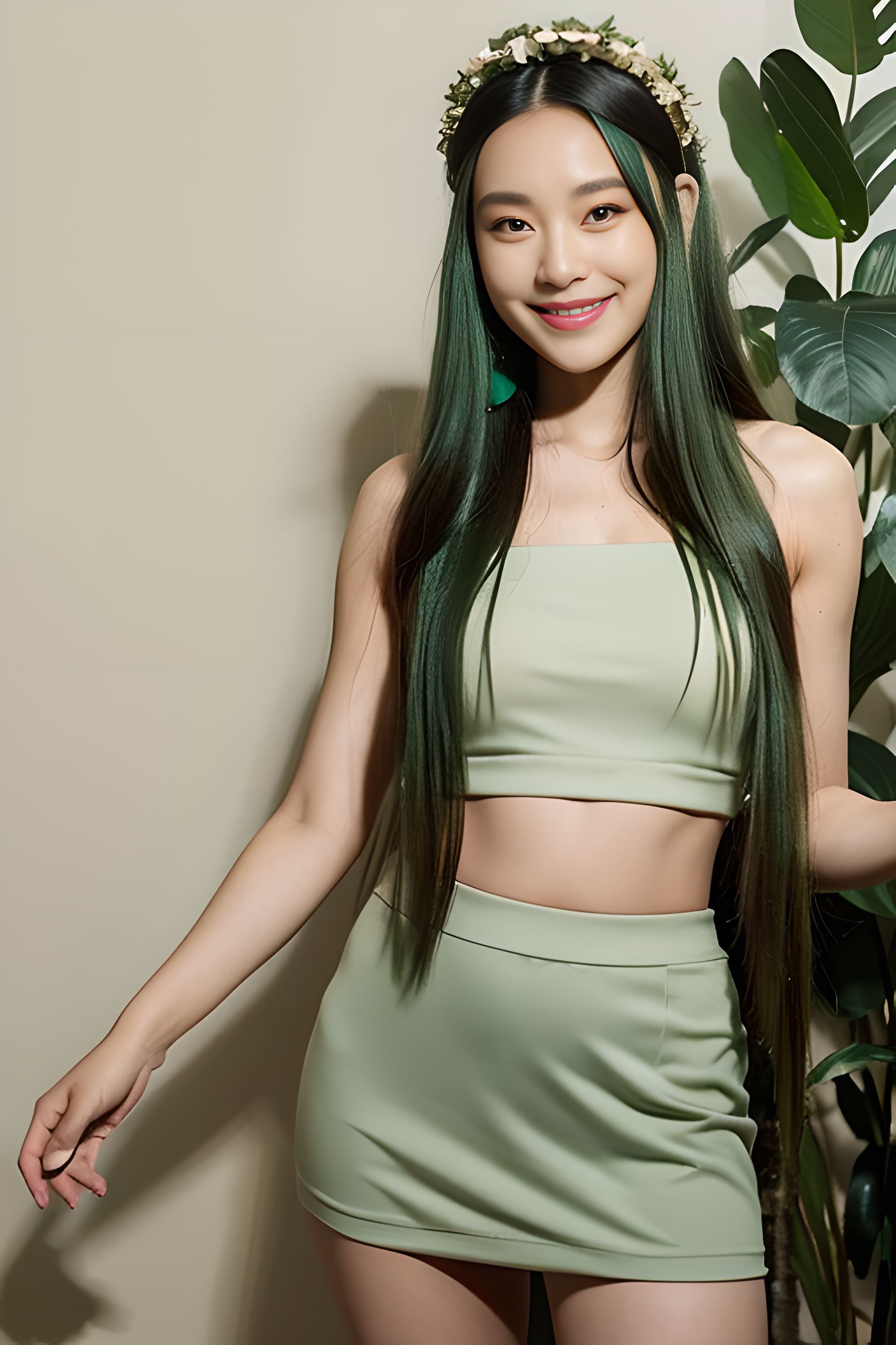 记得绿罗裙，处处怜芳草！绿头发，绿色迷你裙，绿出新芬芳！