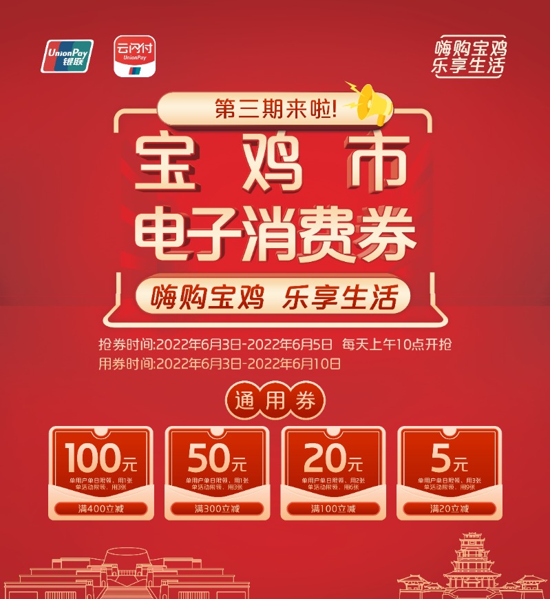 端午假期将至宝鸡第3期电子消费券6月3日起发放